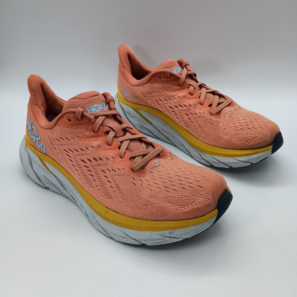 Hoka Clifton 8 Wide Womens 10D Running Shoes Orange 1121375 SBSCR